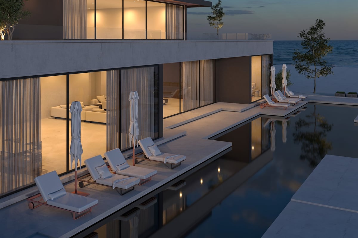 Luxury villa house exterior and swimming pool